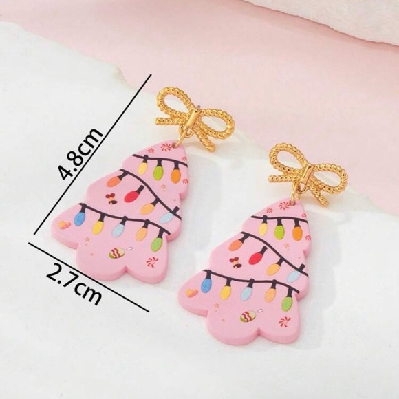 Pink Christmas Tree Earrings - Picture 3 of 3